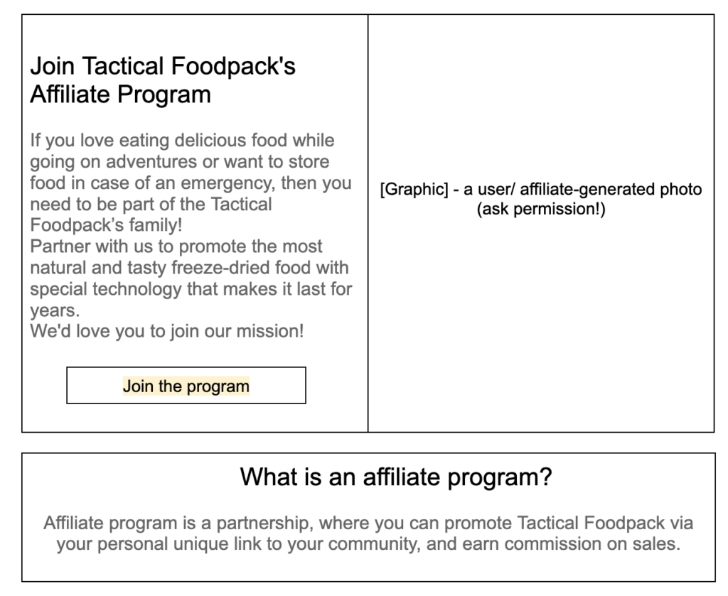 Affiliate Program Landing Page Outline for Tactical Foodpack 01