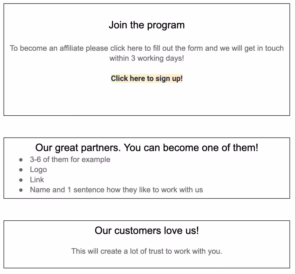 Referral Landing Page Examples: How to Attract Affiliates 17 Affiliate Program Landing Page Outline for Tactical Foodpack 05