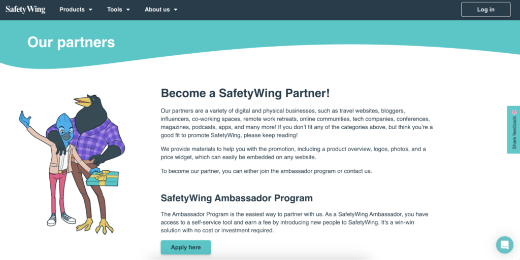 Affiliate and Referral Landing Page Examples Safety Wing