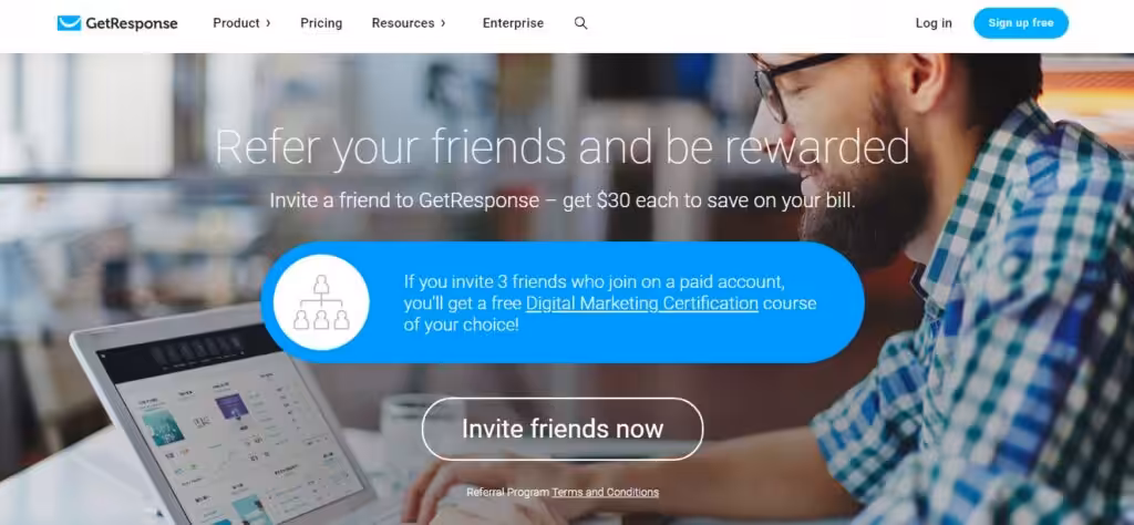 B2B referral program examples from  GetResponse 