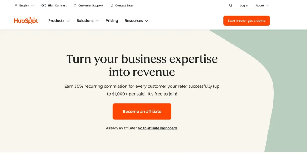 best Saas partner programs HubSpot affiliate program