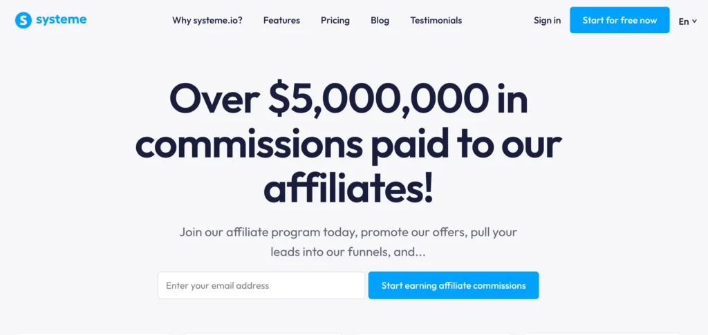 Systeme SaaS affiliate program