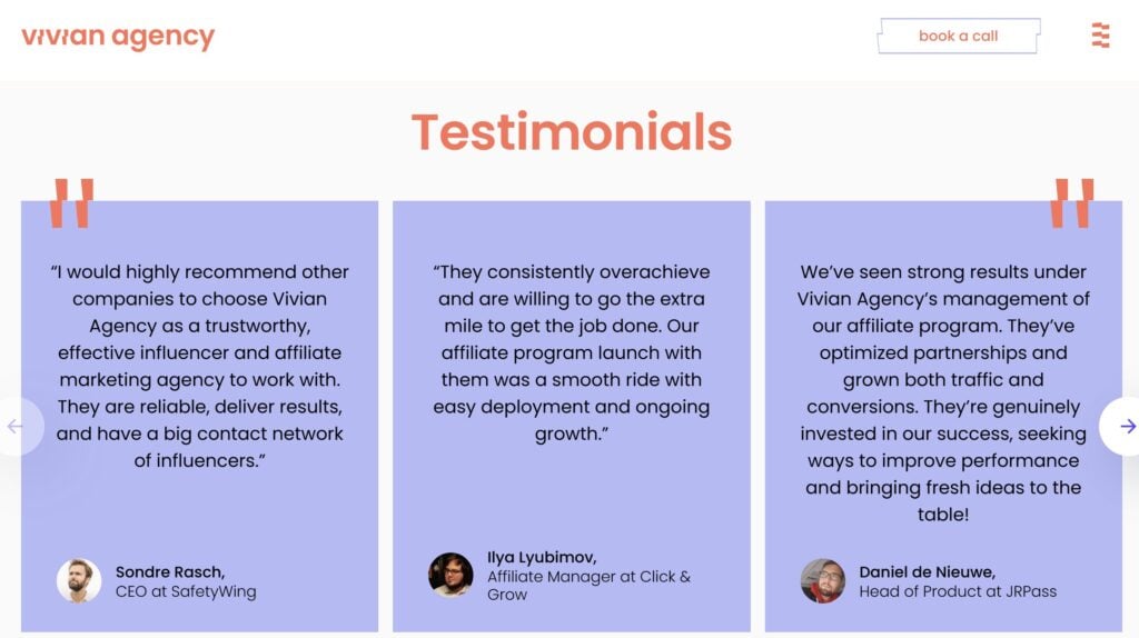 Best Affiliate Marketing Agencies to Work With in 2026 22 Vivian Agency testimonials