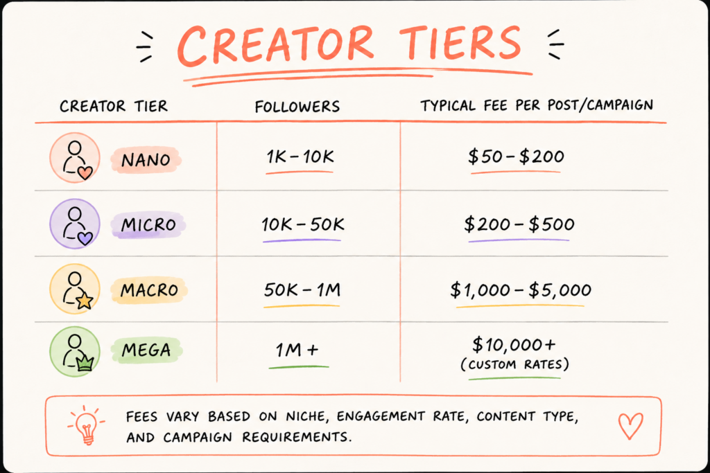 Amazon influencer rates by creator tiers