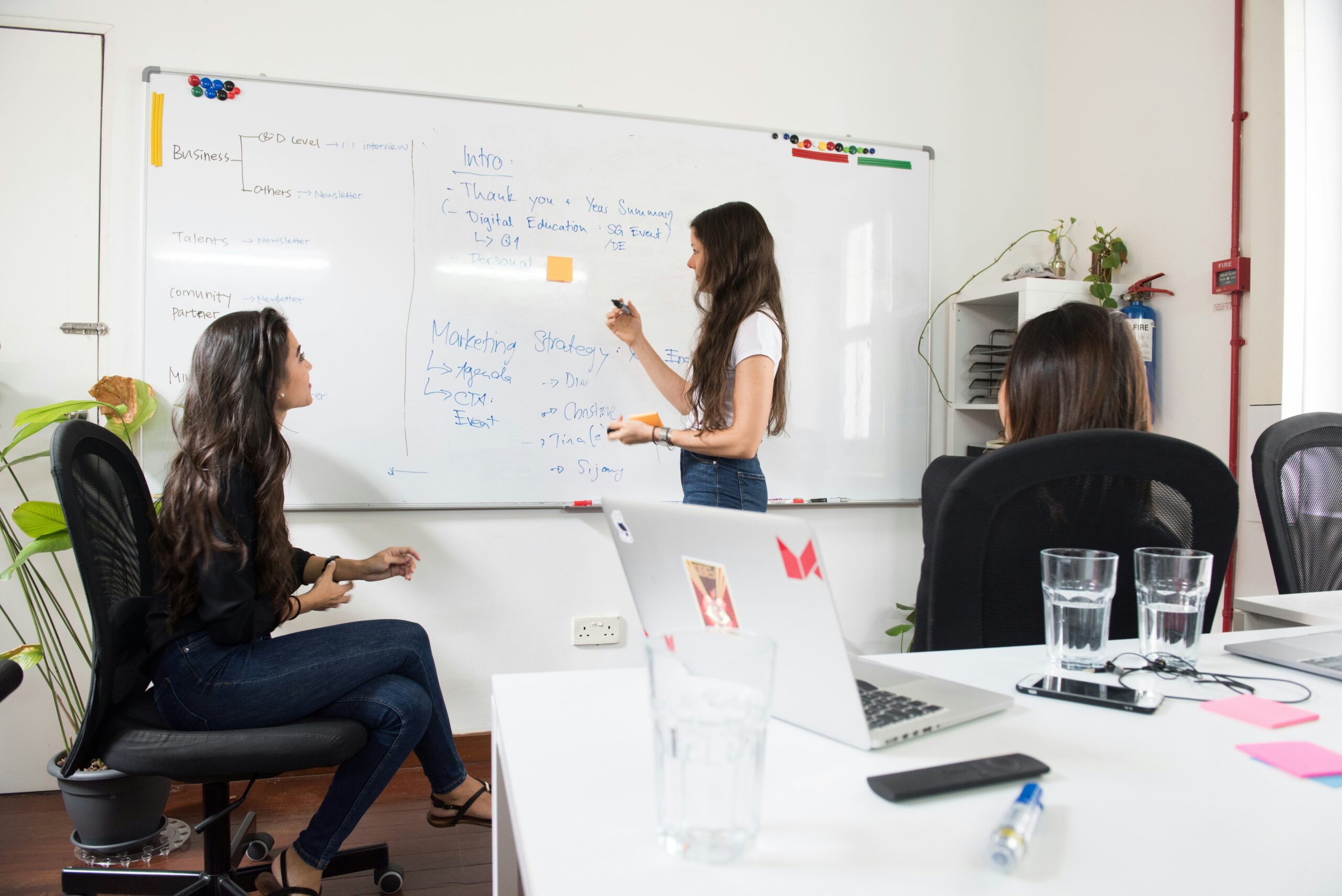 influencer affiliate marketing agency services team working on marketing strategy on white board