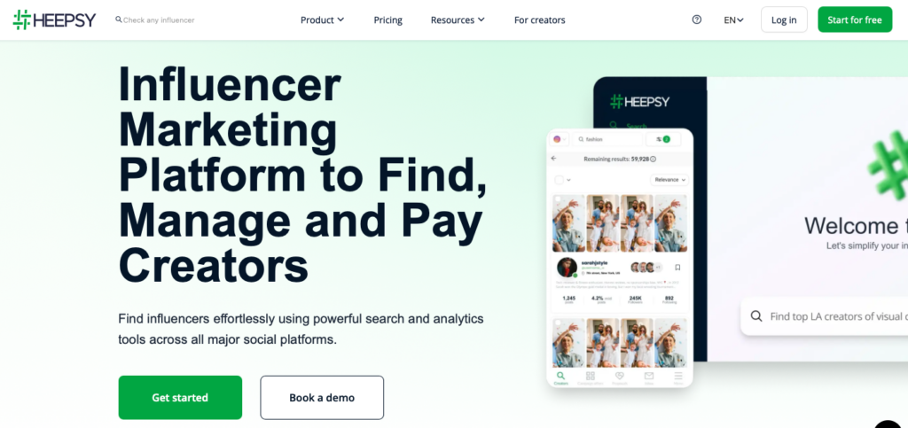 influencer content creators search and discovery tool Heepsy