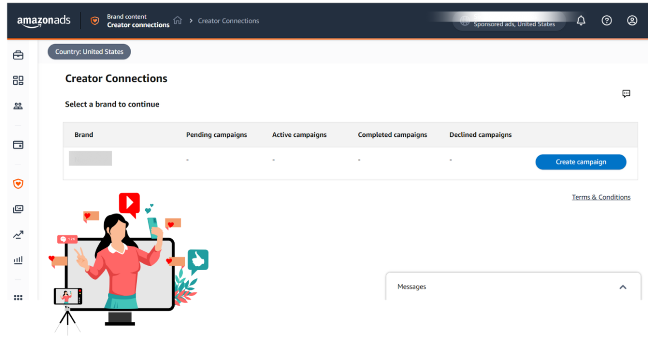 Amazon Creator Connections dashboard in Seller Central